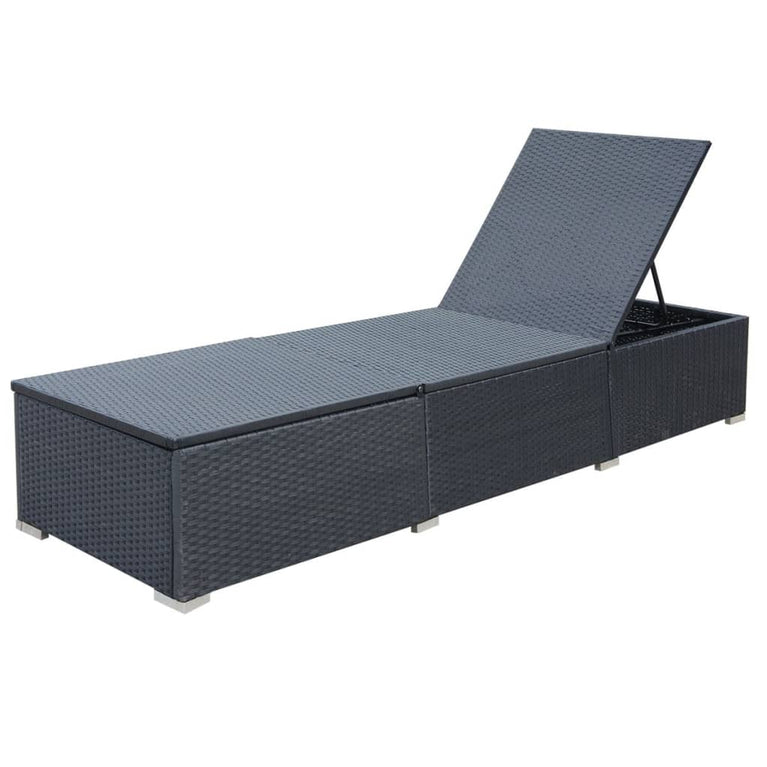 Ligbed met kussen poly rattan zwart MeubelReus