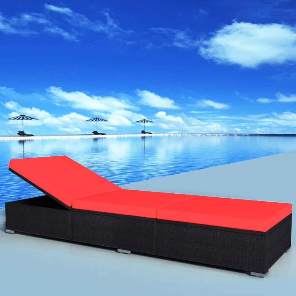 Ligbed met kussen poly rattan zwart MeubelReus