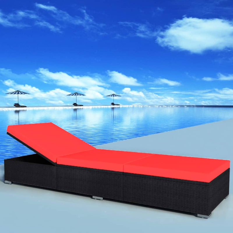 Ligbed met kussen poly rattan zwart MeubelReus
