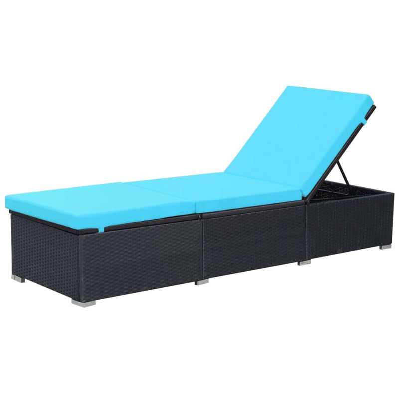 Ligbed met kussen poly rattan zwart MeubelReus