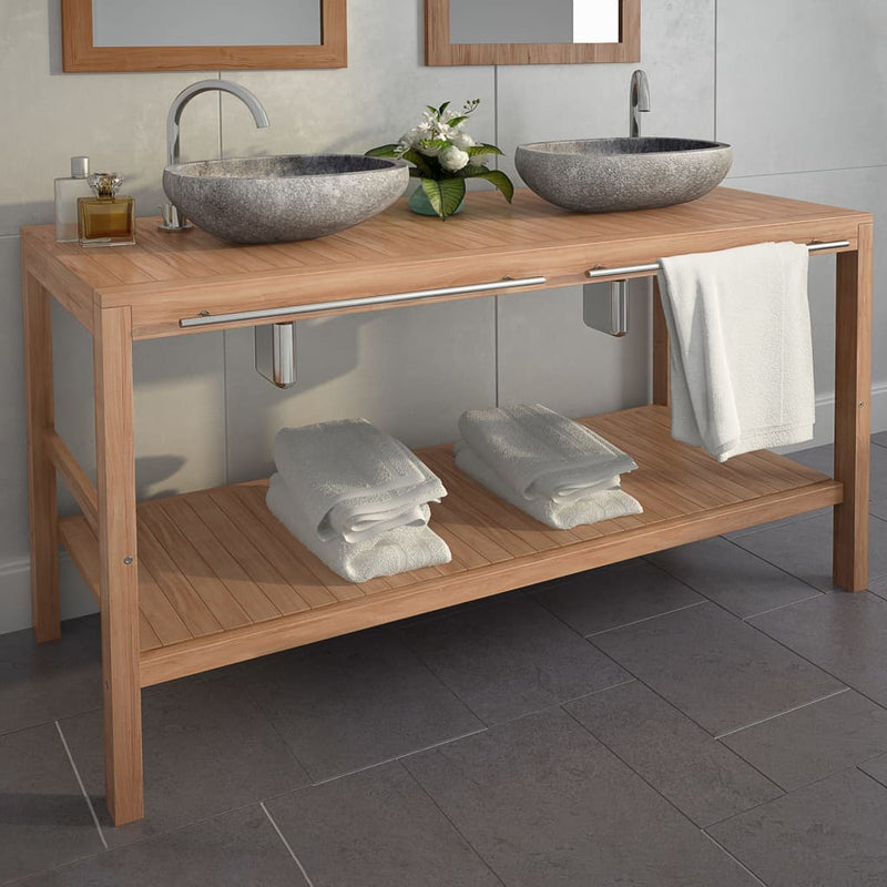 Badkamer wastafelkast 132x45x75 cm massief teakhout MeubelReus
