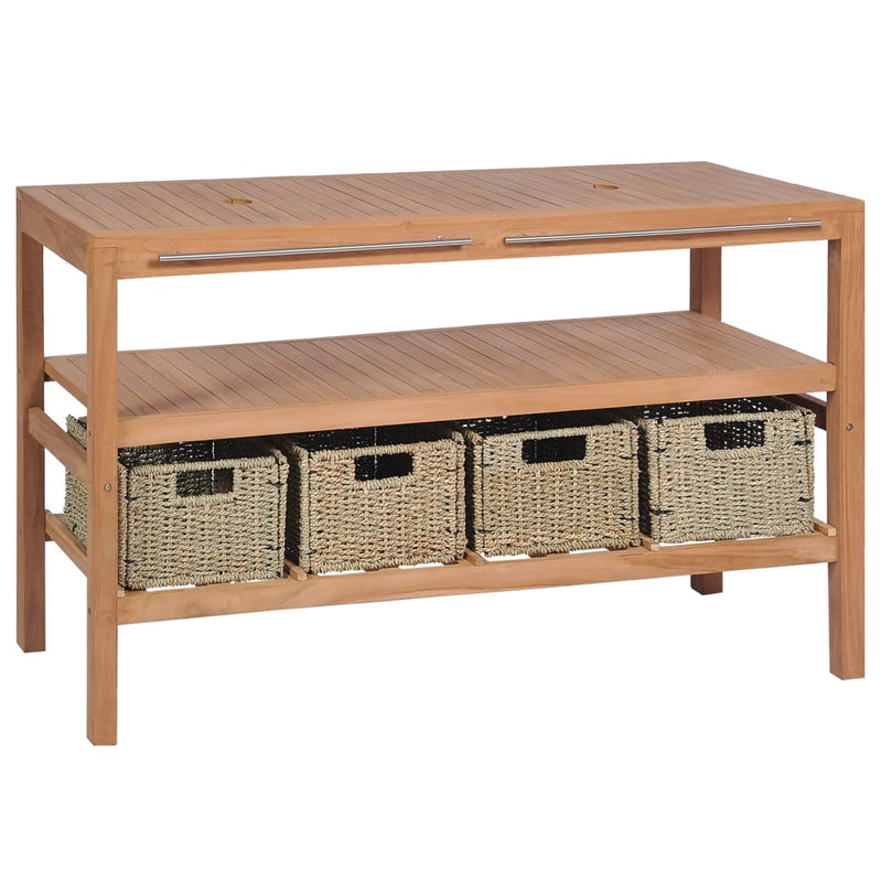 Badkamer wastafelkast met 4 manden 132x45x75cm massief teakhout MeubelReus