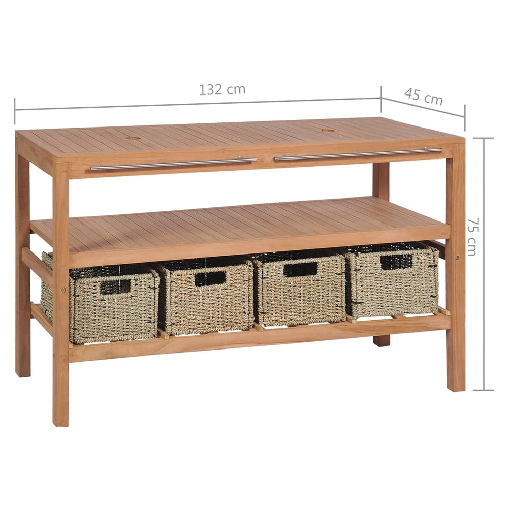 Badkamer wastafelkast met 4 manden 132x45x75cm massief teakhout MeubelReus