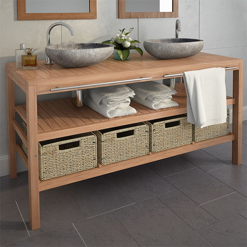 Badkamer wastafelkast met 4 manden 132x45x75cm massief teakhout MeubelReus