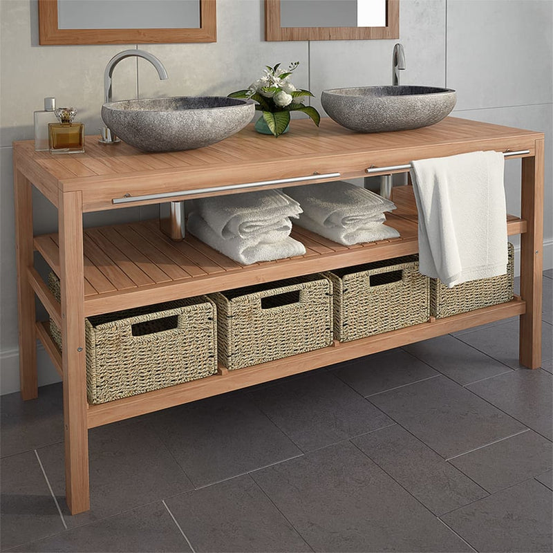 Badkamer wastafelkast met 4 manden 132x45x75cm massief teakhout MeubelReus