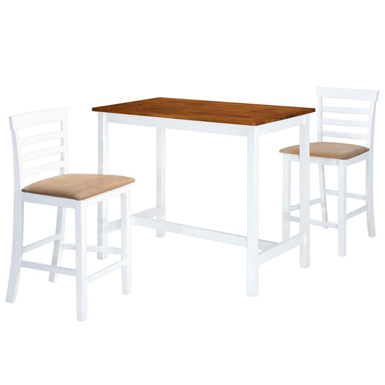 Bartafel- en barstoelenset massief hout bruin en wit 3-delig MeubelReus