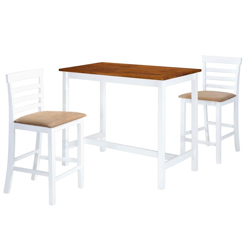Bartafel- en barstoelenset massief hout bruin en wit 3-delig MeubelReus