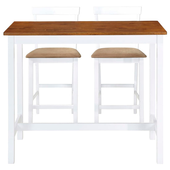 Bartafel- en barstoelenset massief hout bruin en wit 3-delig MeubelReus