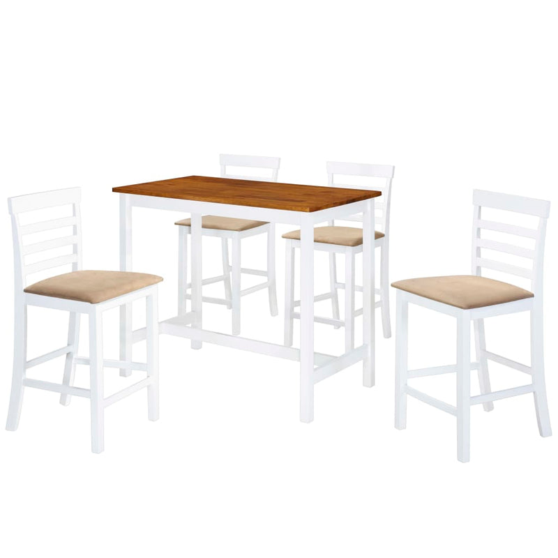 Bartafel- en barstoelenset massief hout bruin en wit 5-delig MeubelReus