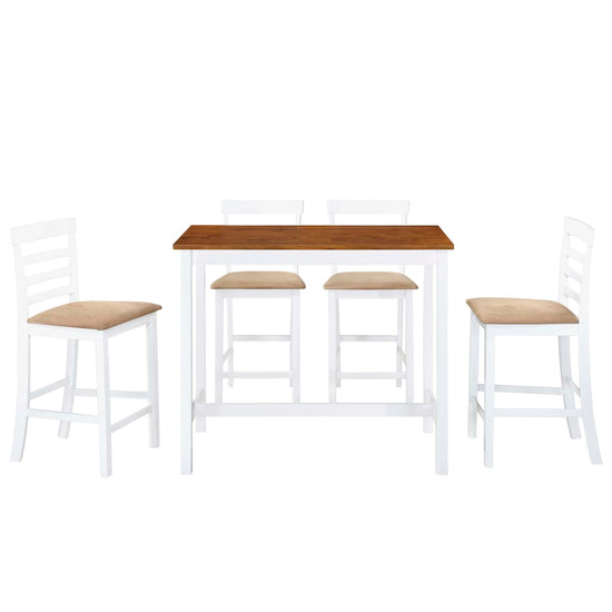 Bartafel- en barstoelenset massief hout bruin en wit 5-delig MeubelReus
