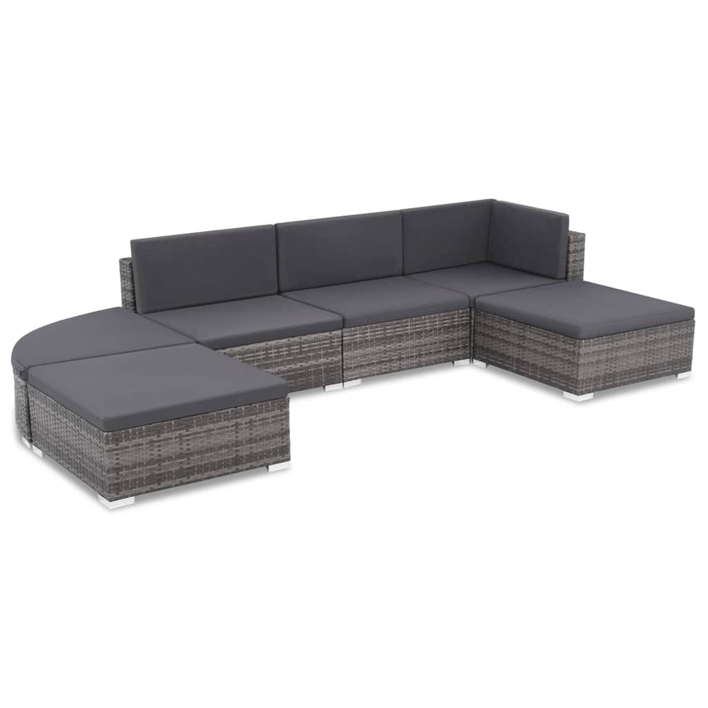 6-delige Loungeset met kussens poly rattan grijs MeubelReus