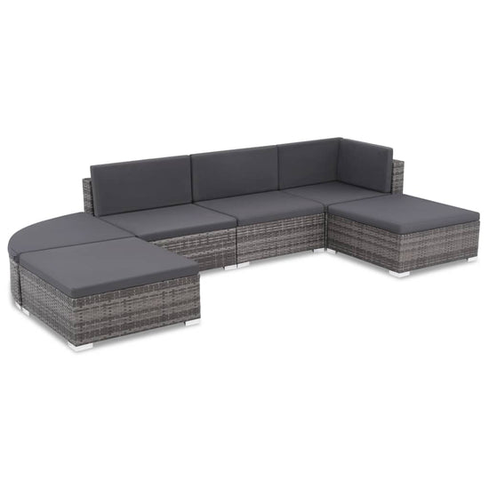 6-delige Loungeset met kussens poly rattan grijs MeubelReus