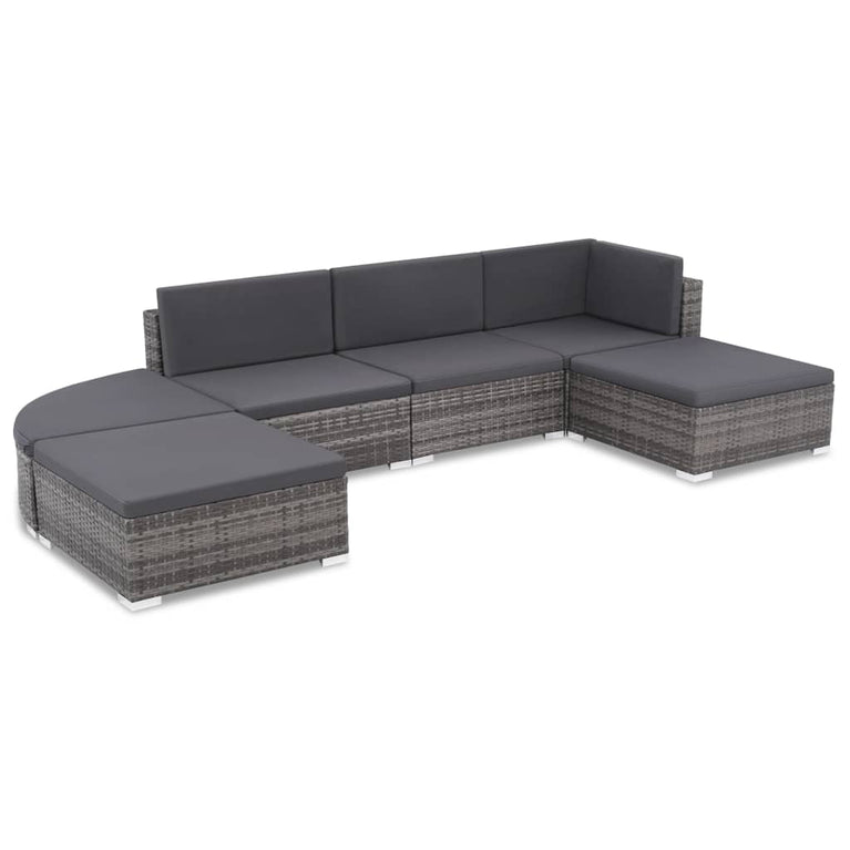 6-delige Loungeset met kussens poly rattan grijs MeubelReus