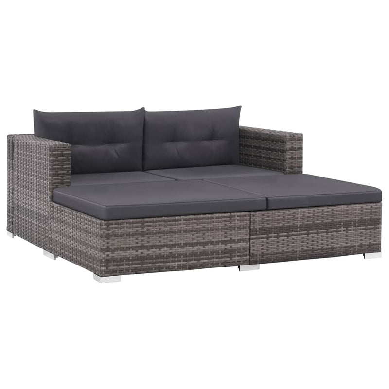 3-delige Loungeset met kussens poly rattan grijs MeubelReus