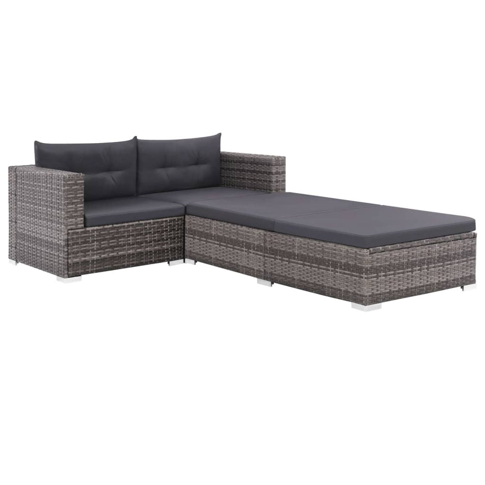 3-delige Loungeset met kussens poly rattan grijs MeubelReus