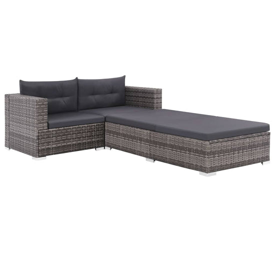 3-delige Loungeset met kussens poly rattan grijs MeubelReus