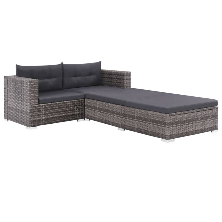 3-delige Loungeset met kussens poly rattan grijs MeubelReus