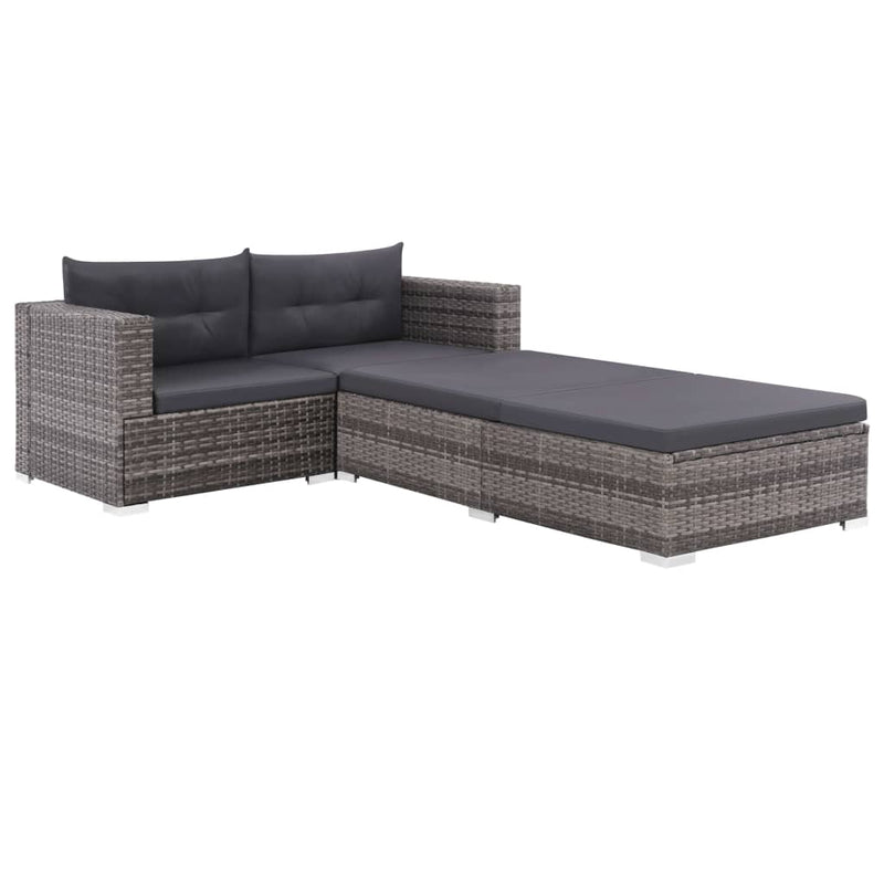 3-delige Loungeset met kussens poly rattan grijs MeubelReus