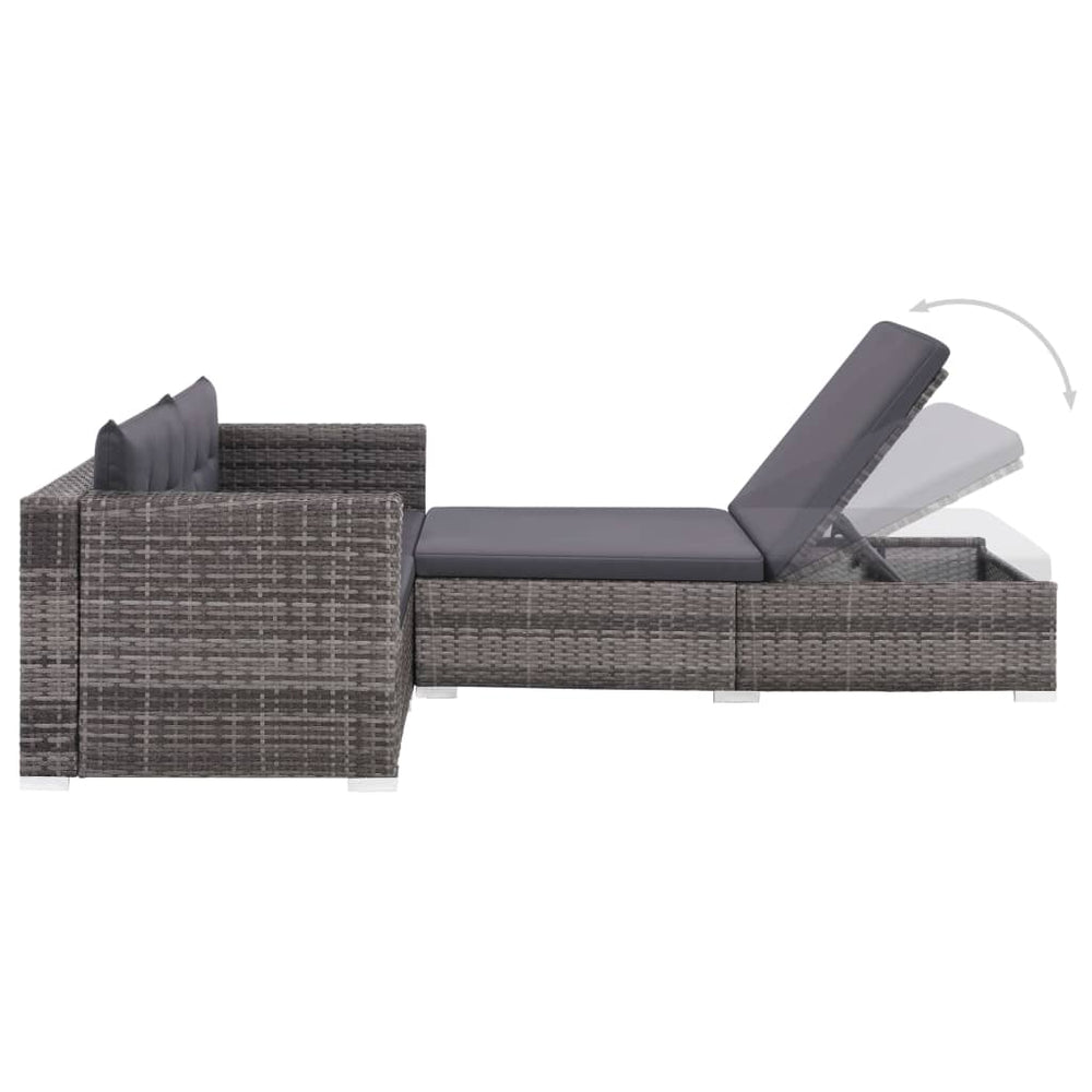 3-delige Loungeset met kussens poly rattan grijs MeubelReus