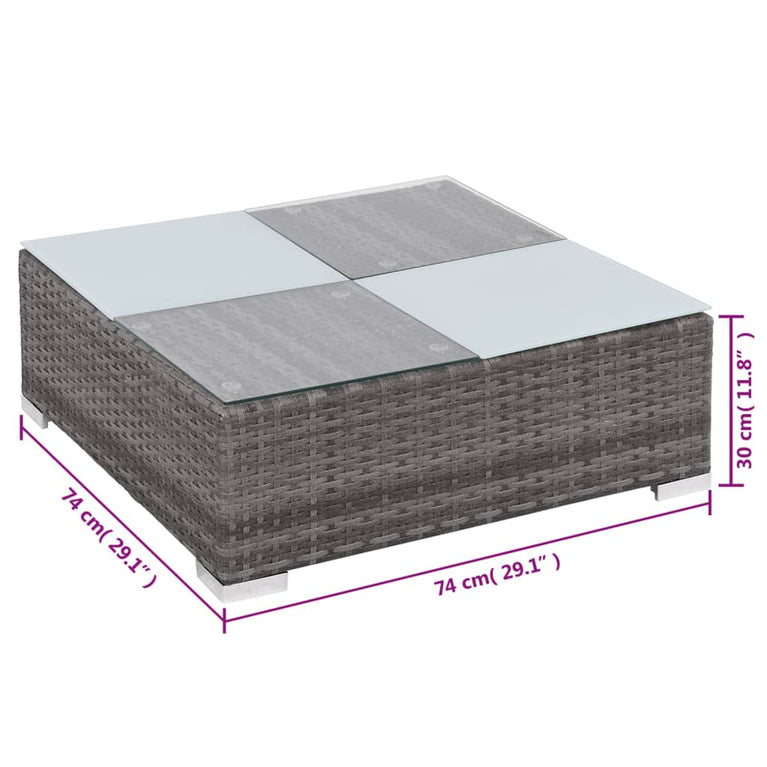 8-delige Loungeset met kussens poly rattan grijs