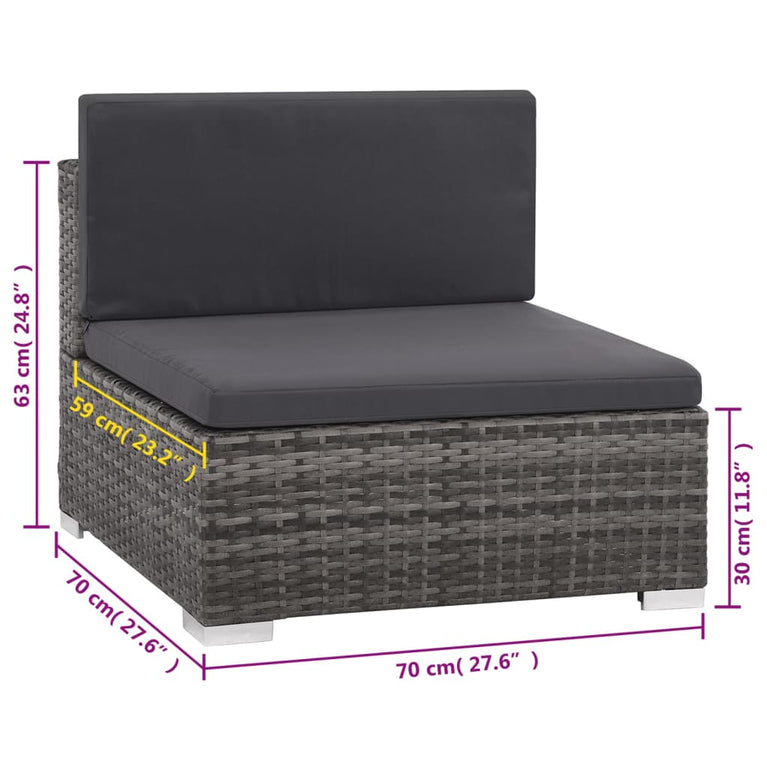 8-delige Loungeset met kussens poly rattan grijs