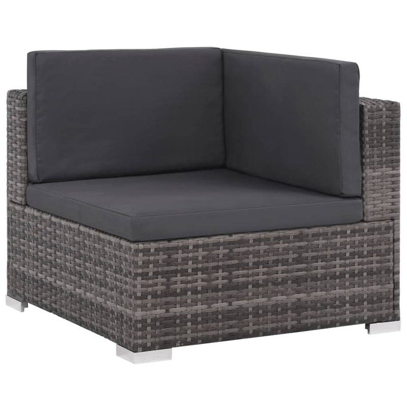 6-delige Loungeset met kussens poly rattan grijs