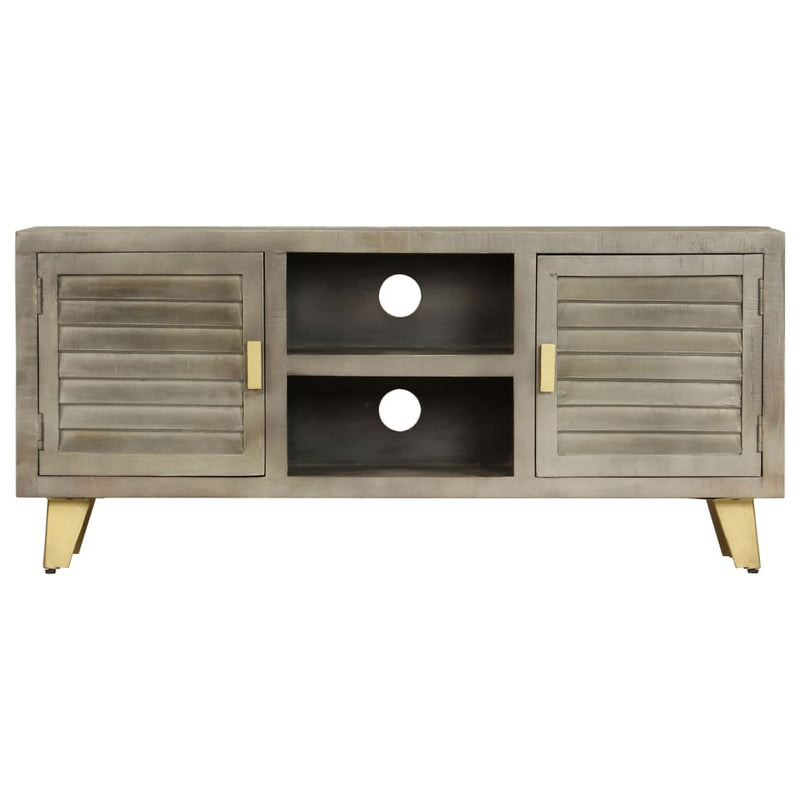 Tv-meubel 110x30x48 cm massief mangohout met messing grijs MeubelReus