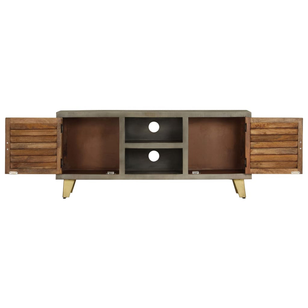 Tv-meubel 110x30x48 cm massief mangohout met messing grijs MeubelReus