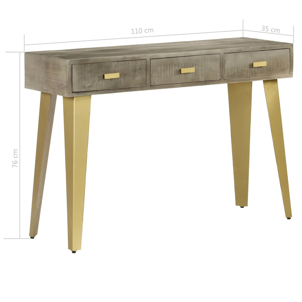 Wandtafel 110x35x76 cm massief mangohout met messing grijs MeubelReus