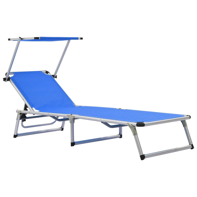 Ligbed inklapbaar met dak aluminium en textileen blauw MeubelReus