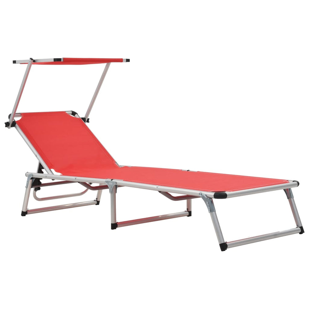 Ligbed inklapbaar met dak aluminium en textileen rood MeubelReus