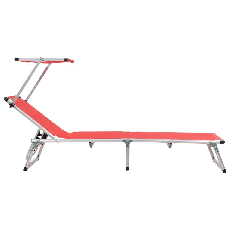 Ligbed inklapbaar met dak aluminium en textileen rood MeubelReus