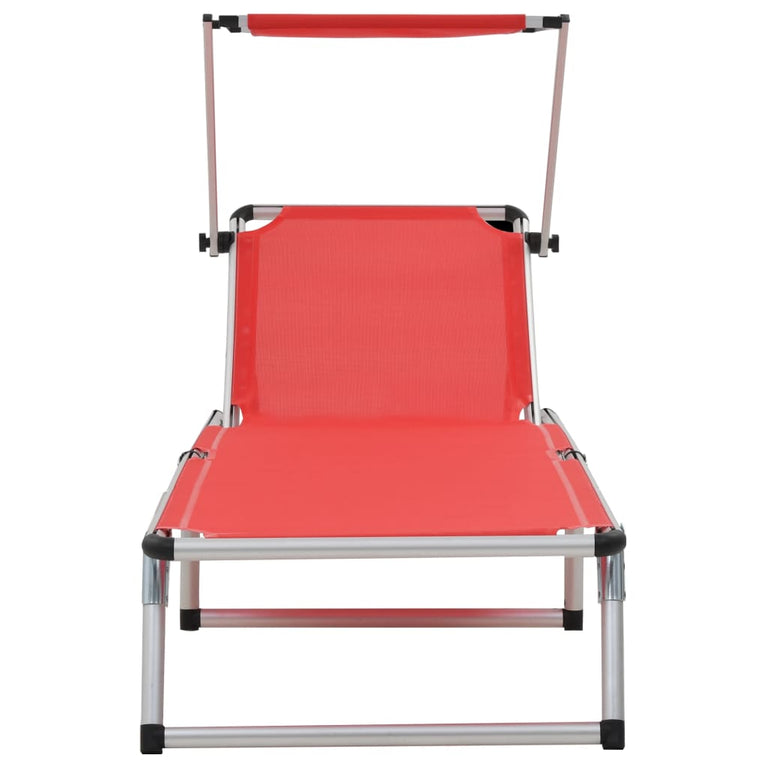 Ligbed inklapbaar met dak aluminium en textileen rood MeubelReus