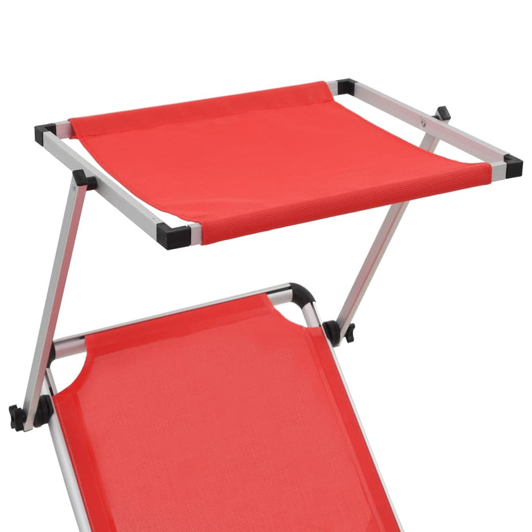 Ligbed inklapbaar met dak aluminium en textileen rood MeubelReus