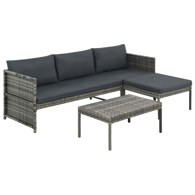 3-delige Loungeset met kussens poly rattan grijs MeubelReus
