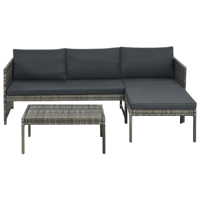 3-delige Loungeset met kussens poly rattan grijs MeubelReus