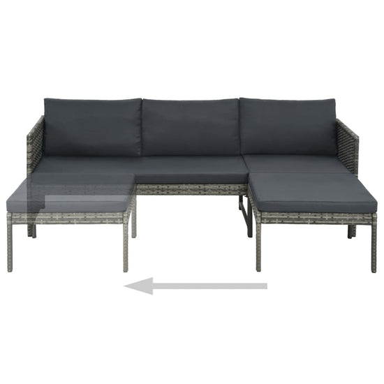 3-delige Loungeset met kussens poly rattan grijs MeubelReus