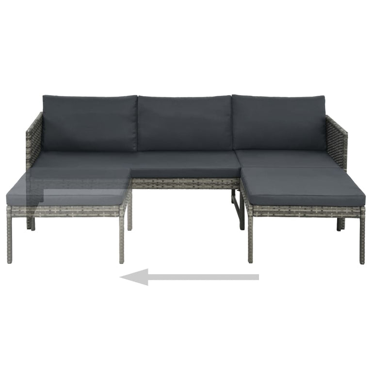 3-delige Loungeset met kussens poly rattan grijs MeubelReus