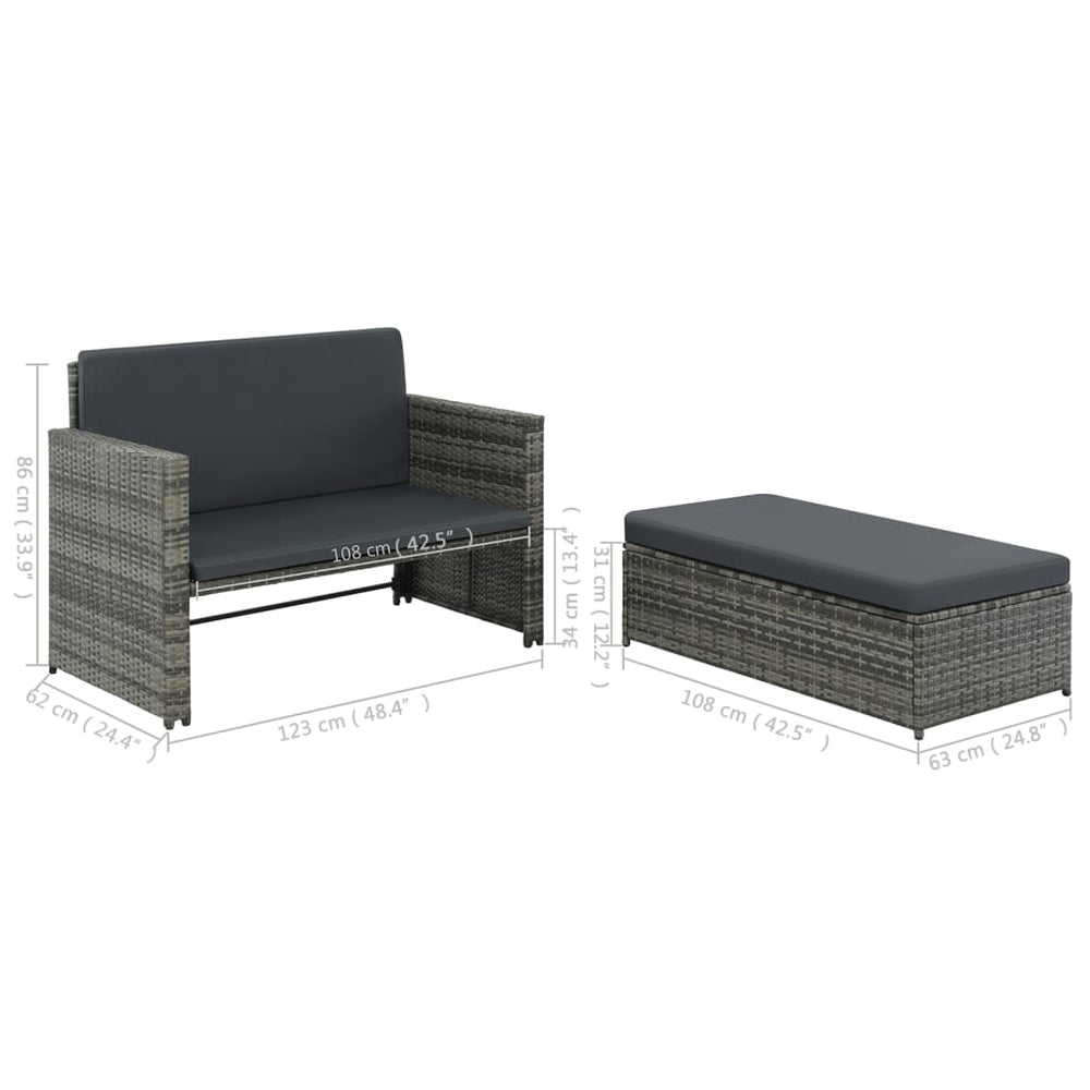 2-delige Loungeset met kussens poly rattan grijs MeubelReus