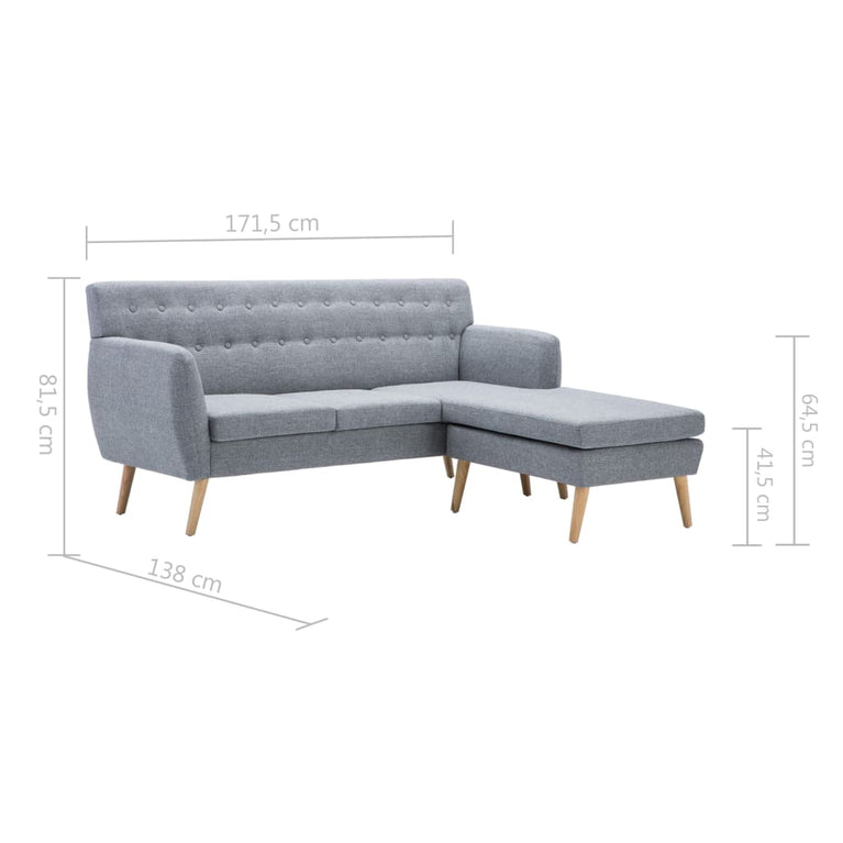 Bank L-vormig 171,5x138x81,5 cm stoffen bekleding lichtgrijs