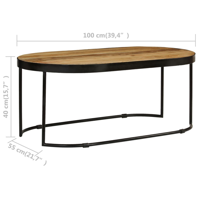 Salontafel ovaal 100 cm massief ruw mangohout en staal MeubelReus