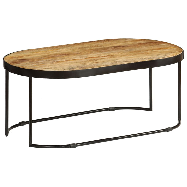 Salontafel ovaal 100 cm massief ruw mangohout en staal MeubelReus