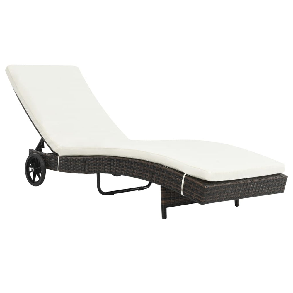 Ligbed met wielen en kussen poly rattan bruin MeubelReus