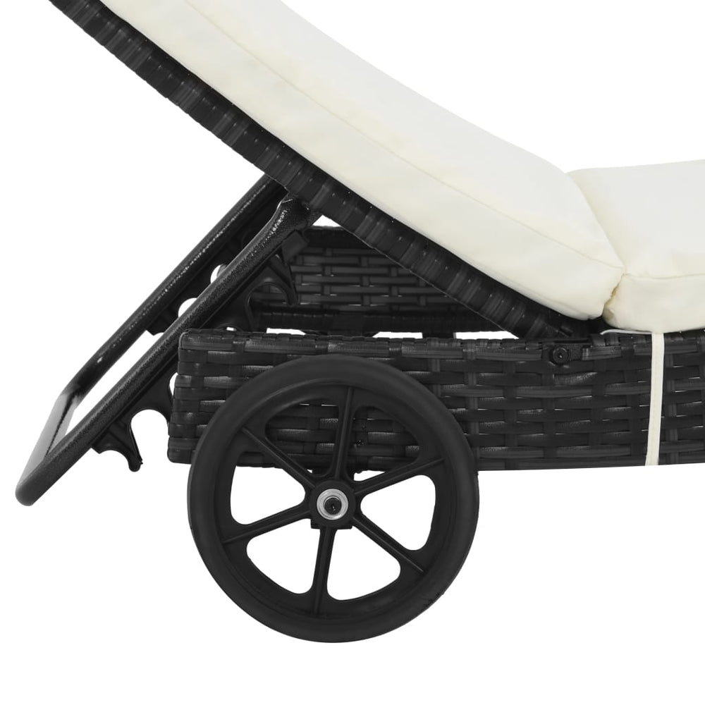Ligbed met wielen en kussen poly rattan zwart MeubelReus