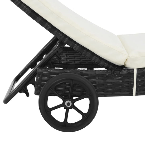 Ligbed met wielen en kussen poly rattan zwart MeubelReus
