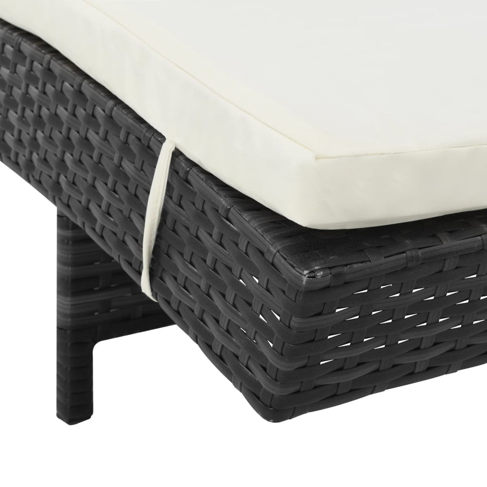 Ligbed met wielen en kussen poly rattan zwart MeubelReus