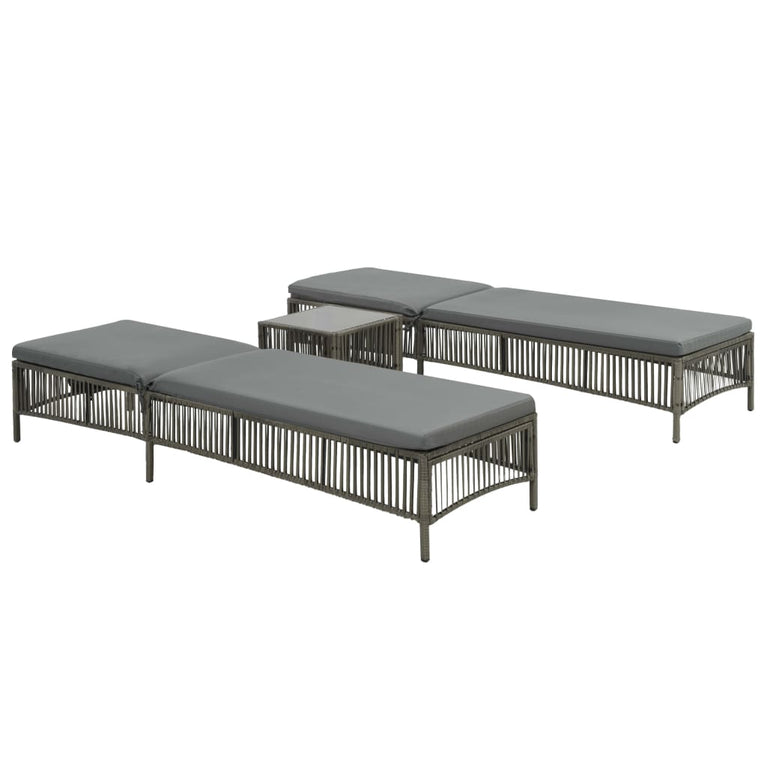 Ligbedden 2 st met tafel poly rattan grijs MeubelReus