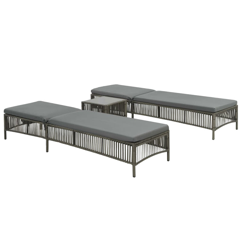 Ligbedden 2 st met tafel poly rattan grijs MeubelReus