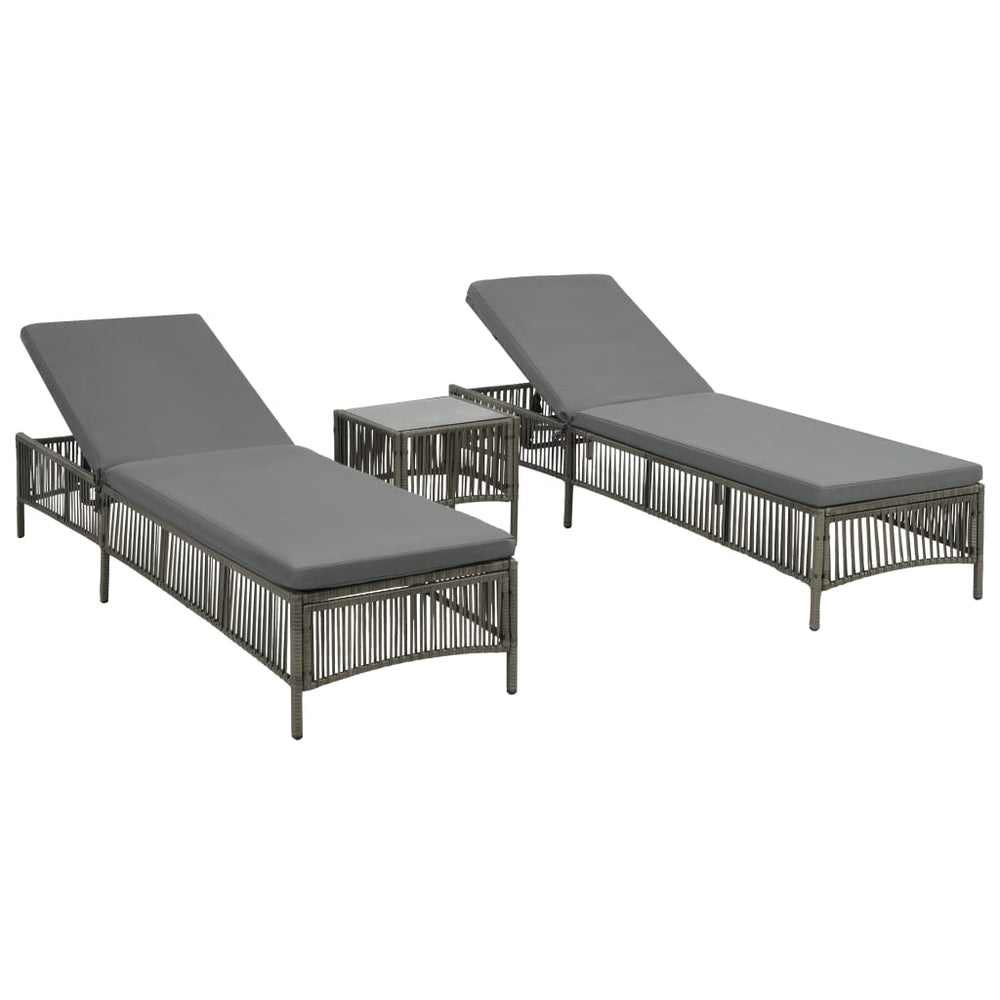 Ligbedden 2 st met tafel poly rattan grijs MeubelReus