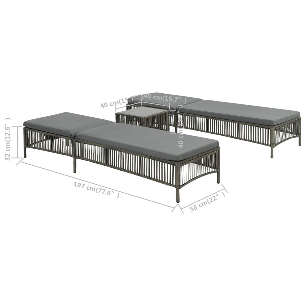 Ligbedden 2 st met tafel poly rattan grijs MeubelReus